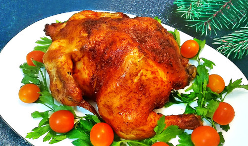Курица, запеченная целиком в рукаве в духовке
